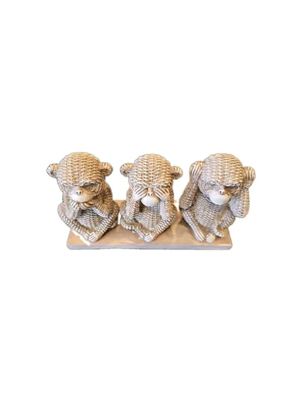 New BOHO Imitation Wicker Rattan 3 Monkeys Statue Home Decoration Figurie Statue